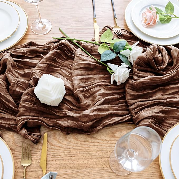Wokceer Cheesecloth Table Runner Thanksgiving 2Pack 10FT Brown Boho Gauze Fall Cheese Cloth Table Runner for Party Long Rustic Sheer Table Runners for Baby Bridal Shower Wedding Easter Table Decor