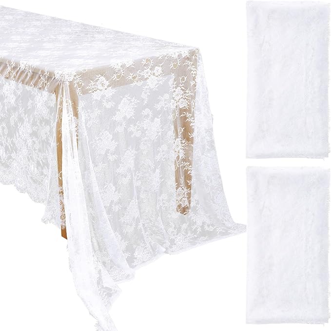 Honeydak 2 Pcs Lace Tablecloth Rectangular 60 x 120 Inch Wedding Rustic Tablecloth Overlay Rose Vintage Embroidered Wedding Reception Party Table Cover Decorations for Bridal Tea Party