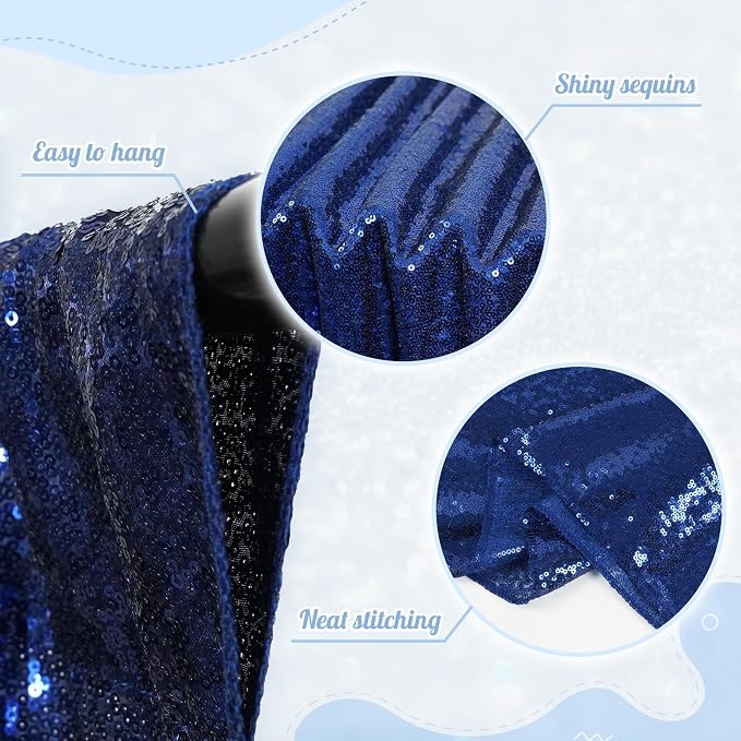 PartyDelight Navy Blue Sequin Backdrop 6x8ft 4 Inch Rod Pocket | Dense 3mm navy blue sequins on mesh backing with 4 inch rod pocket for full body photos ceremony arches party walls and stage