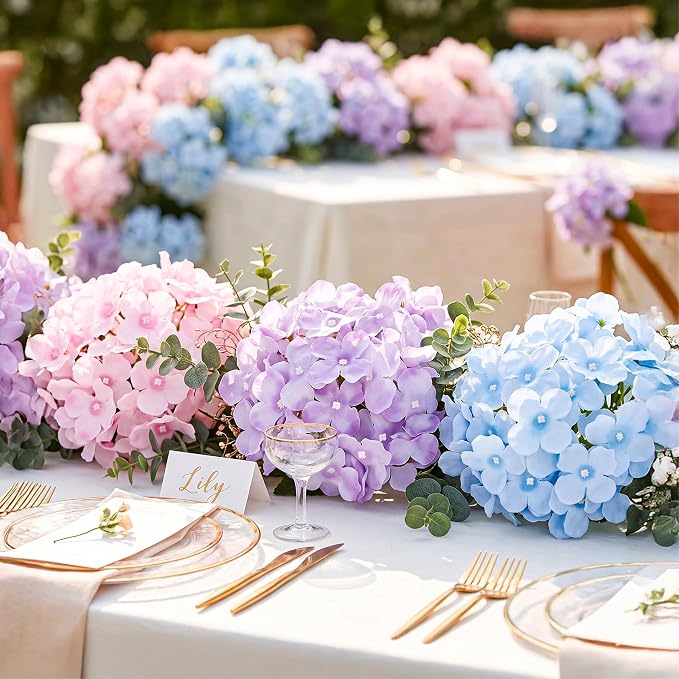 Auihiay 64Pcs Hydrangea Artificial Flowers Bulk, Faux Hydrangea Flowers Heads with Stems for Wedding Centerpieces Baby Shower Living Room Dining Table Bridal Shower Graduation Decor (Mixed Color)