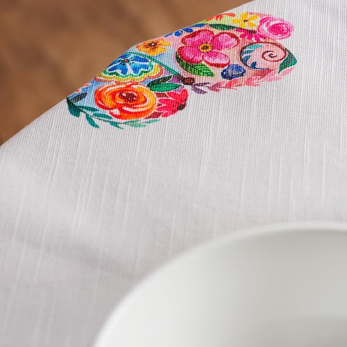 Maison d' Hermine Table Cloth Round Table 100% Cotton 69 Round Inches Tablecloth Reusable Decorative for Dining Kitchen Room Farmhouse Party Hotel Restaurant Spring Summer- Happy Florals - High Summer