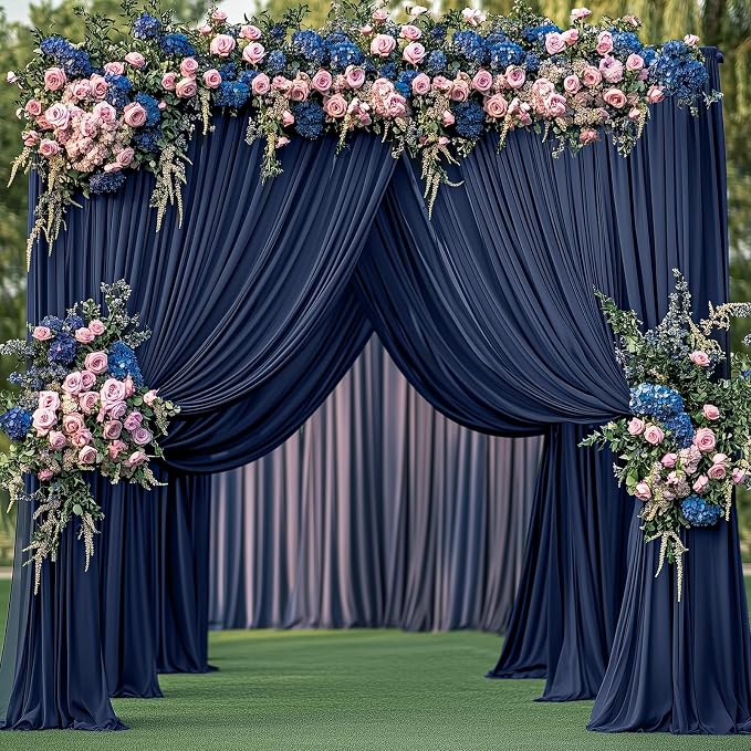 10x12 ft Navy Blue Backdrop Curtain for Wedding Parties, Wrinkle Free 2 Panels 12 ft Long Polyester Photo Backdrop Drapes Back Drop Cloth for Birthday Photography Background Party Backdrop