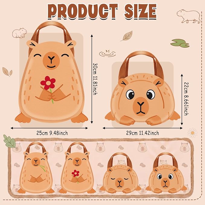 Locmeo 24 Pcs Capybara Party Favors Bags 10 Inch Capybara Birthday Gift Bags Bulk Nonwoven Reusable Tote Bag with Handle for Goodie Snack Treat Cute Capybaras Party Supplies Birthday Decoration