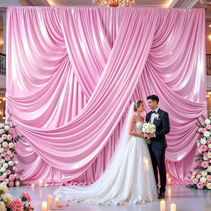 Pink Glitter Backdrop Curtains - 20x12FT Satin Photo Backdrop, Wrinkle-Free Shimmer Back Drop Cloth Shiny Drapes for Photobooth Wedding Birthday Parties Photoshoot Background Decorations