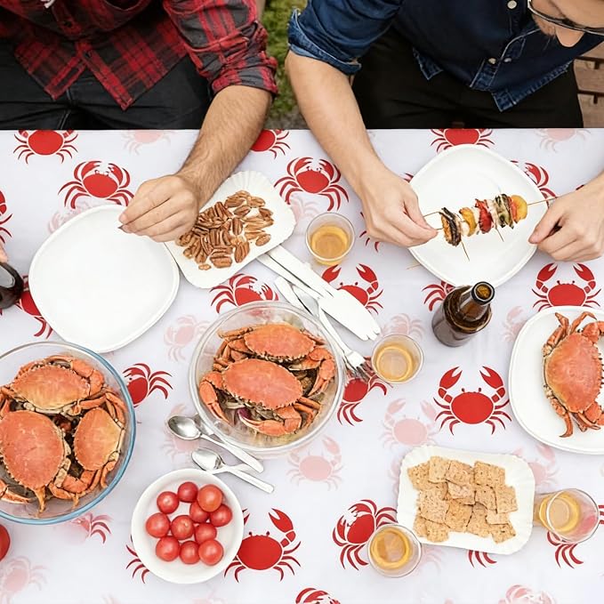 Kochorie 100 Ft x 54 Inch Crab Boil Party Tablecloth Roll with Cutter Box Disposable Plastic Crab Table Cover Roll Waterproof Table Cover for Crawfish Birthday Indoor Outdoor Party Supplies Decor