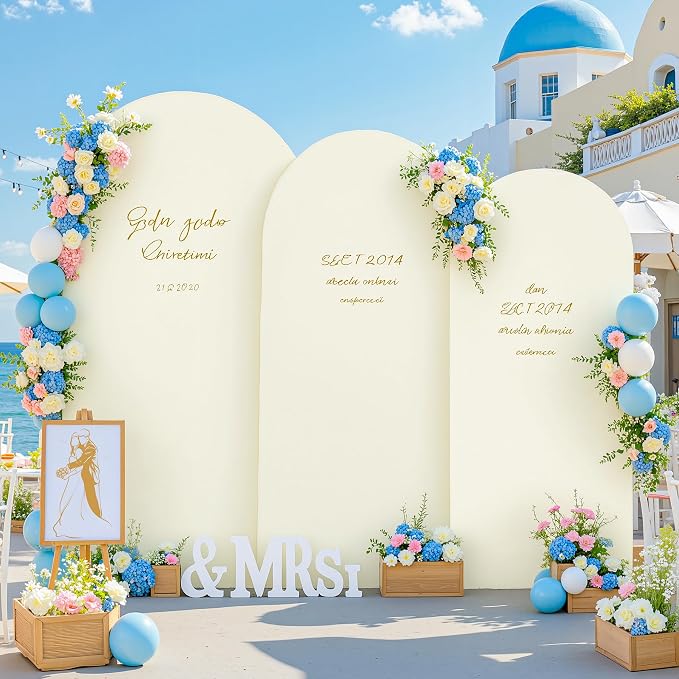 Set of 3 Arch Backdrop Covers(7.2ft, 6.6ft, 6ft) - Premium Stretchy Spandex Backdrop Arch Stand Cover for Baby Shower,Wedding,Party Decor Chiara Cover with Double-Sided Design(Cream Lavender)