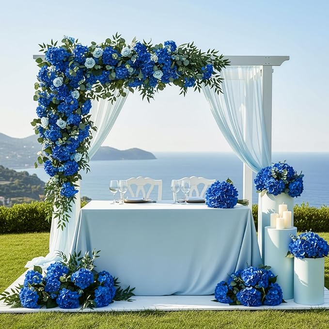 Auihiay 64PCS Royal Blue Hydrangea Artificial Flowers, Silk Hydrangea Heads with Stems, Fake Flowers for DIY Wedding Centerpiece, Home, Party, Baby Shower, Garden Decoration