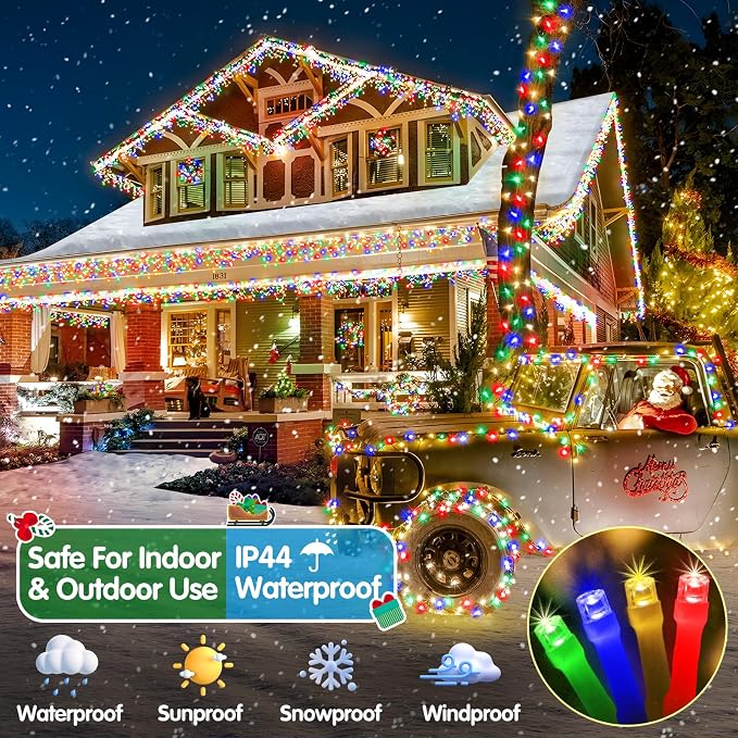 Christmas Lights Outdoor, 403FT 1000 LED String Lights 8 Modes and Timer Memory Function Twinkle Fairy Lights IP44 Waterproof Plug in for Xmas Tree Wedding Party Holiday Decor(Multicolor)