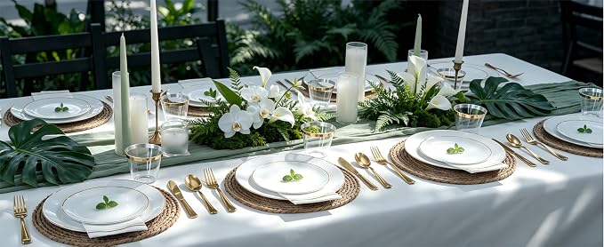Festiva 350Pcs Gold Plastic Plates - White and Gold Dinnerware Set Disposable include 10" & 7" Plates,Cups,Silverware,Napkins -serve 50 Guests Perfect for Wedding& Easter&Birthday Party