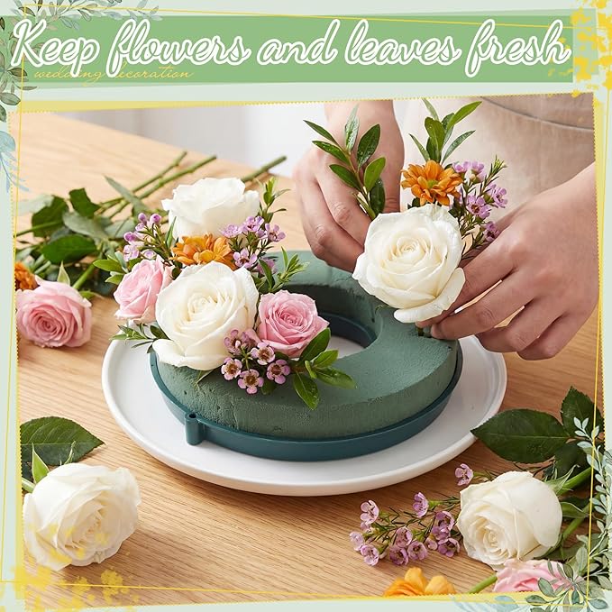 Joyfolk 8 Pcs 8 Inch Floral Foam Rings Round Green Flower Wet Foam Ring Flower Arrangement Kit for Florist Wedding Decoration for Birthdays, Home, Parties
