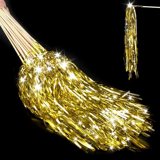 Drixbor 100 PCS Light Up Wedding Wands - LED Tinsel Streamers for Wedding Send Off & Grand Entrance, Party Favors for Weddings Birthdays Christmas (Gold)