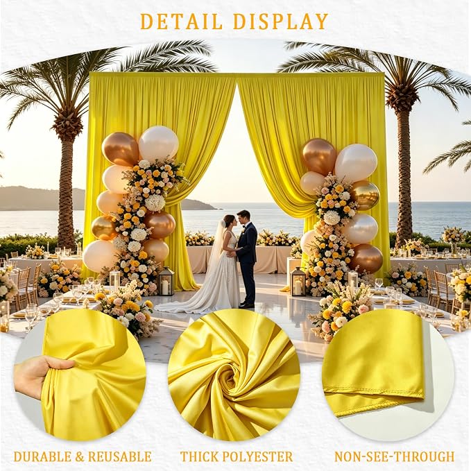 Gallety Yellow Backdrop Curtain for Wedding, Polyester Photo Backdrop Drapes - 40FT x 10FT Cloth Backdrop Curtain for Celebration,Stage, Social Events, Graduation,Engagement Party Decorations