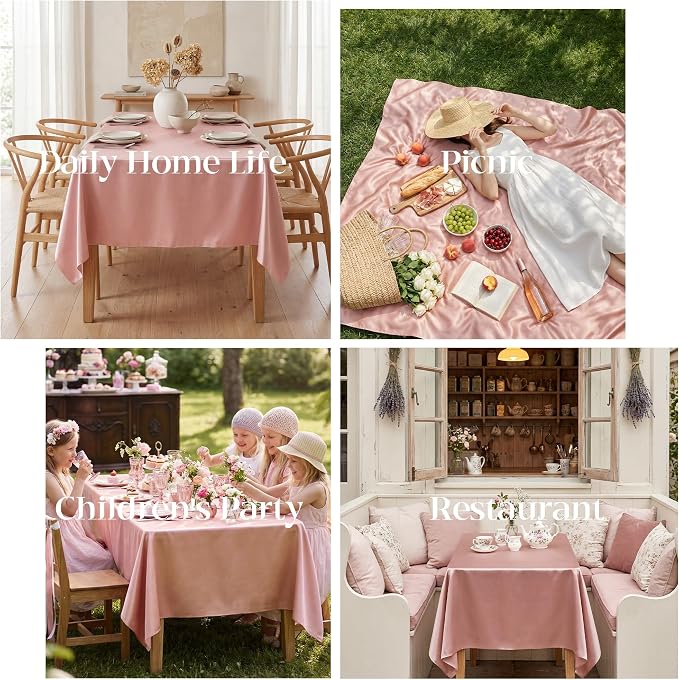 4 Pack Rose Gold Satin Tablecloth 58 x 102 Inches, Rectangular Satin Table Cloths for Wedding Reception, Birthday Party, Graduation & Holiday Banquet Tables