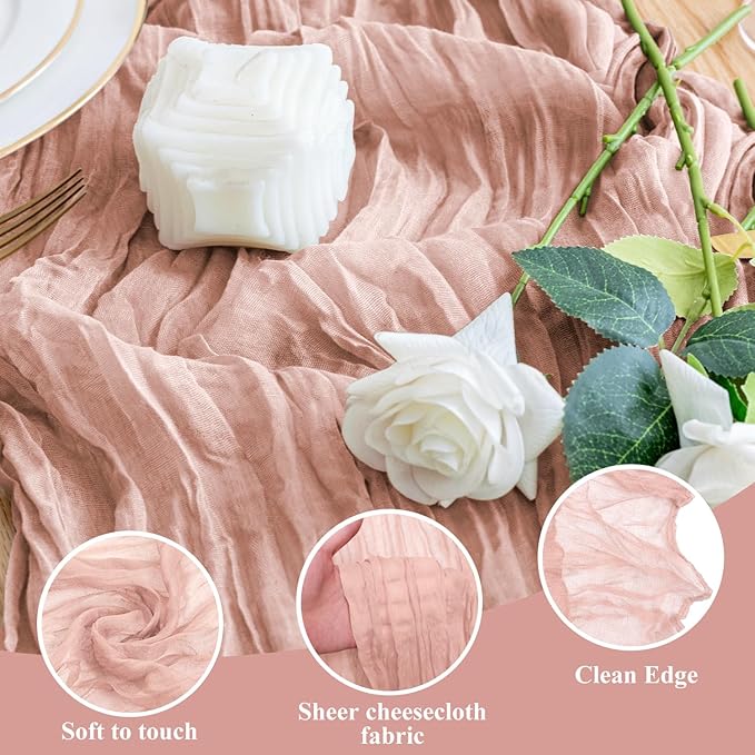 Wokceer 12Pack Dusty Pink Cheesecloth Table Runner 10FT Boho Gauze Spring Easter Cheese Cloth Table Runner for Party Rustic Sheer Runners for Baby Bridal Shower Wedding Christmas
