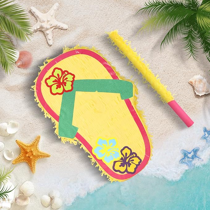 Sandal Pinatas Bundle with a Blindfold and a Bat(17 x 12 x 4 Inches), Perfect for kid's Birthday Parties, Summer Theme Parties and Decorations