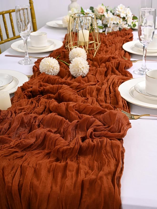 15 Packs Terracotta Cheesecloth Table Runner, 10 Ft Rustic Gauze Boho Wedding Table Runner Decoration, Wedding Table Decor Table Cloth for Wedding Party Bridal Shower Table,21.5x120in