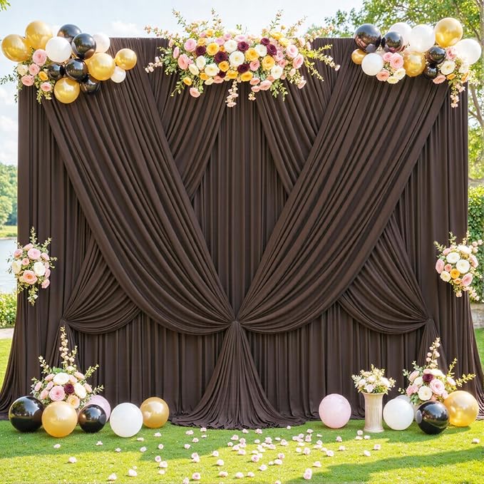 10 Panels Brown Backdrop Curtain for Parties Wedding Wrinkle Free Brown Photo Curtains Backdrop Drapes Fabric Decoration for Birthday Party Baby Shower 50ft(W) x 10ft(H)