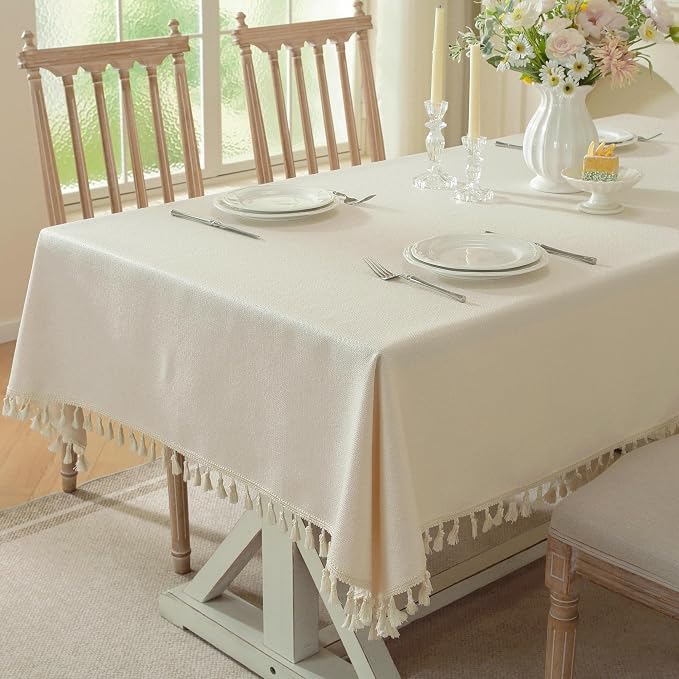 Table Cloth Rectangle Table with Waterproof, Spring Tablecloth with Tassel,Tablecloths for Protect Table Dining, Party and Camping