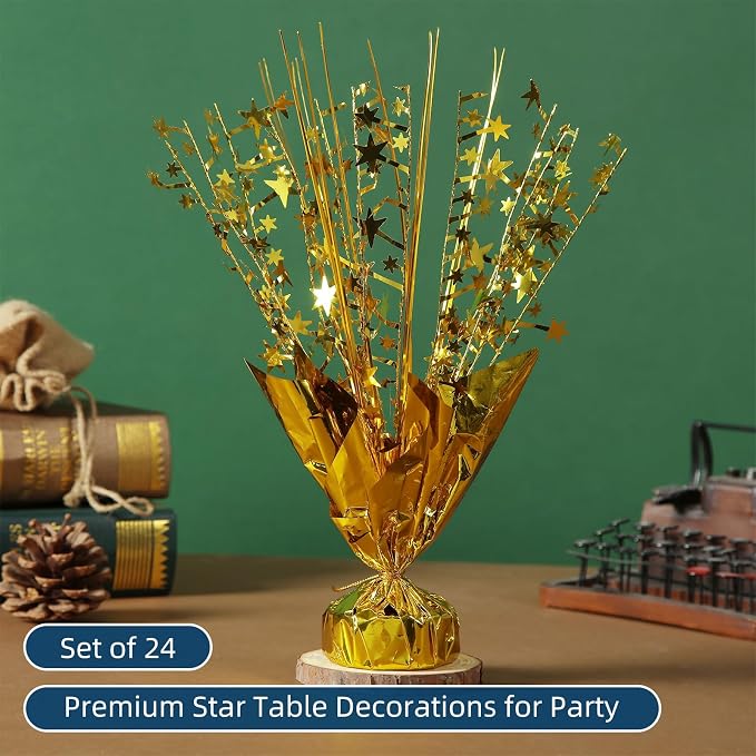 24 Pack Gold Metallic Foil Spray Centerpiece Star Table Decoration Burst Table Centerpieces for Birthday New Year Wedding Anniversary Graduation Party Supply (Gold)