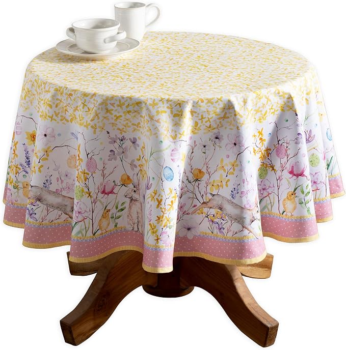 Maison d' Hermine Table Cloth Round Table 100% Cotton 63 Round Inches Tablecloth Reusable Decorative for Dining Kitchen Room Farmhouse Party Home Hotel Restaurant Spring Summer - Easter Zest
