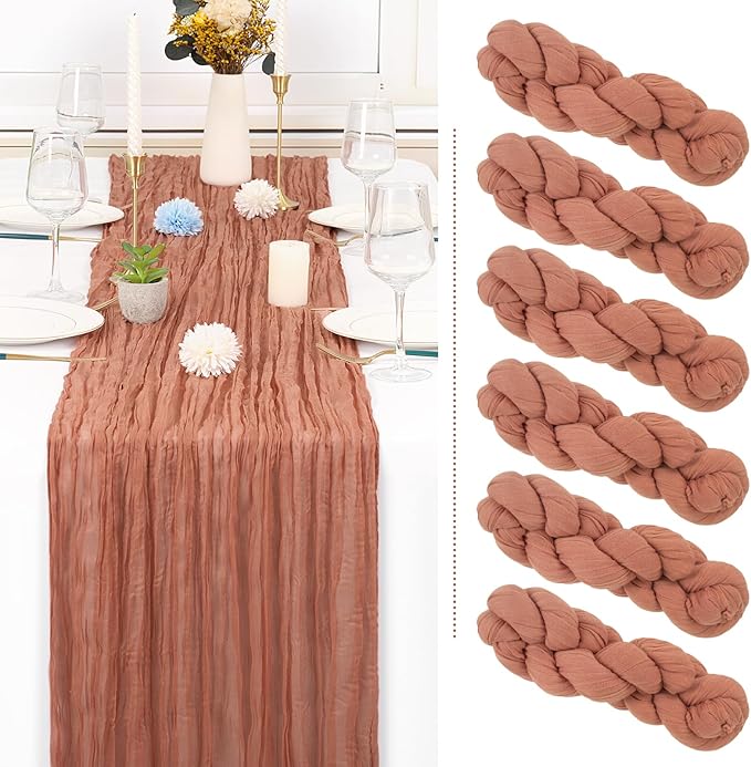 6 Pack Dusty Blush Cheesecloth Table Runner Gauze Table Runner 10FT Long Semi-Sheer Table Runner Boho or Rustic Wedding Table Decor for Wedding Decor Arch Draping Valentine's Day Easter Holiday Party