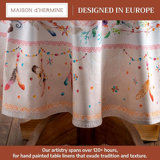 Maison d' Hermine Table Cloth Round Table 100% Cotton 69 Round Inches Tablecloth Reusable Decorative for Dining Kitchen Room Farmhouse Party Home Hotel Restaurant Spring Summer - Ibiza - Beige