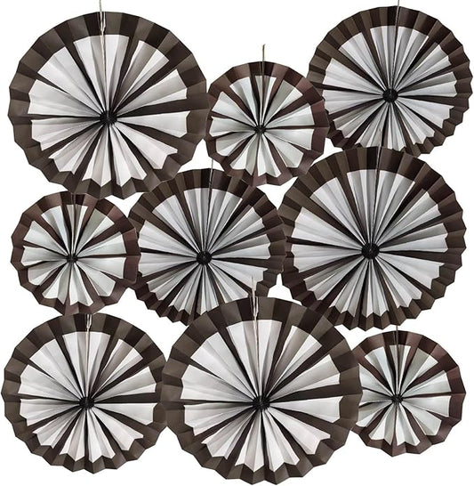 9Pcs Wagon Wheel Western Cowboy Party Decorations Straw Hay Bales Paper Fans Hanging Ceiling Wall Decor for Wild Cowboy Themed Rodeo Farm Birthday Party Supplies