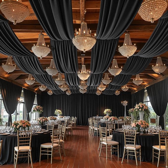 40ft x 15ft Black Backdrop Curtain Panels for Weddings - Wrinkle-Free Polyester Photo Drapes for Birthday Party, Photography Background, Stage Decor