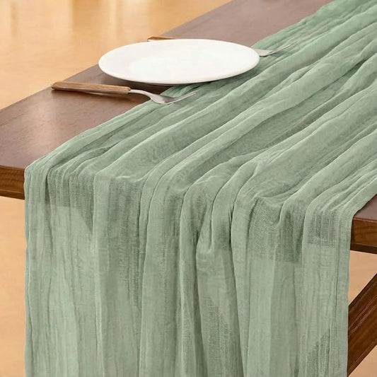LemonRoad 1 Pcs 20ft Cheesecloth Table Runners Extra Long Boho Rustic Gauze Fabric Cheese Cloth Runner for Wedding Decorations Baby Shower Party Supplies Boho Table Bridal Shower Decor (Sage Green)