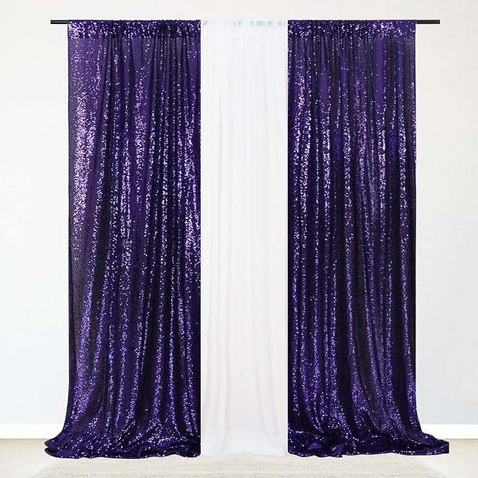 Eternal Beauty Sequin Backdrop Curtains, 2x8 Ft-2 Panels Purple Back Drop for Shimmer Photography Party Wedding Birthday Decor