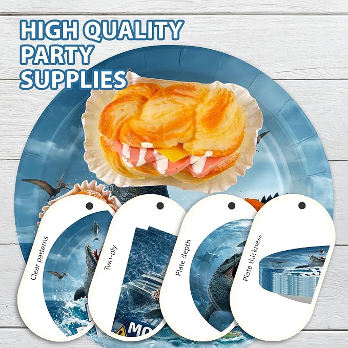 96 Pcs Mosasaurus Dinosaur Birthday Party Decoration Mosasaurus Themed Plates and Napkins Ocean Dinosaur Tableware Set for Kids Dino Birthday Baby Shower Party Supplies, Serves 24
