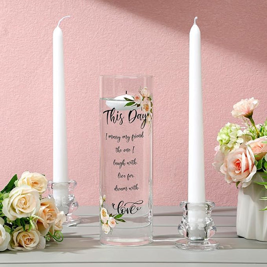 Irenare Unity Candles with Holder for Wedding Ceremony Wedding Decortions Accessories Glass Candle Holder Pillar Candle for Formal Events Church(Fresh Style)