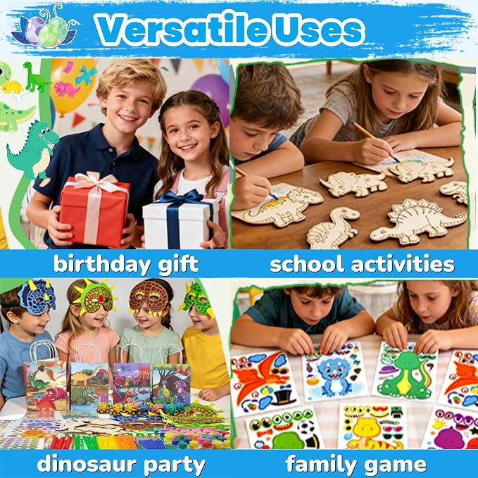 Dinosaur Party Favors,12 packs Dino Birthday Decorations with stickers mask car painting,Dinosaur Goody Bags for 3-5 4-7 8-12 Boys Girls Birthday Dino Themed Party Toys Gifts