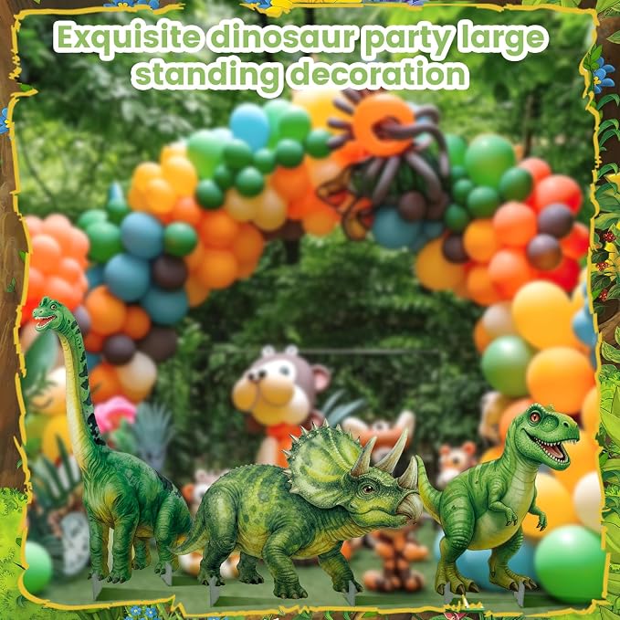 Amyhill 3 Pcs Dinosaur Cardboard Cutout Standup Life Size Large Dinosaur Baby Shower Decorations, Dino Birthday Party Photo Backdrop Yard Sign for Jurassic Theme Jungle Safari Party Favors