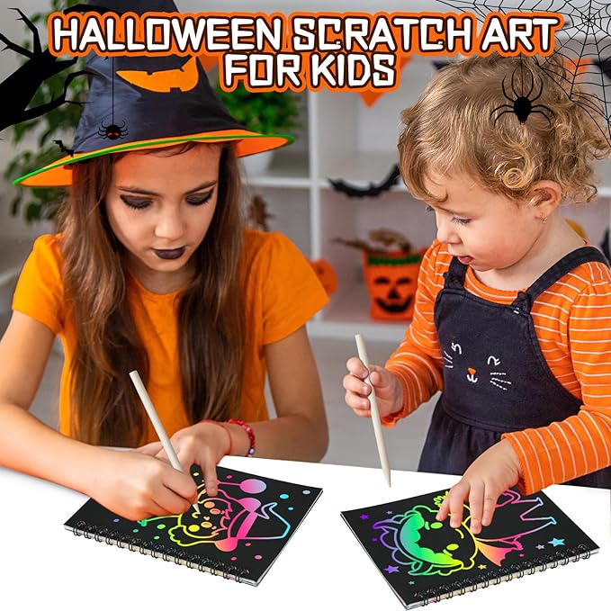 Halloween Party Favors for Kids: 24 Pack Halloween Scratch Art Notebook Students Classroom Gifts Bulk for Girls Boys Goodie Bags Stuffers, Return Gifts for Birthday Party Favors Bulk