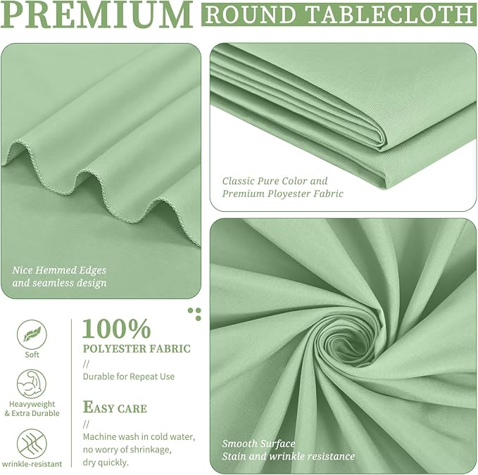 Showgeous 4 Pack Sage Green Round Tablecloth 90 Inch Table Cloth for Round Tables Polyester Tablecloths Table Cover for Dining Wedding Party