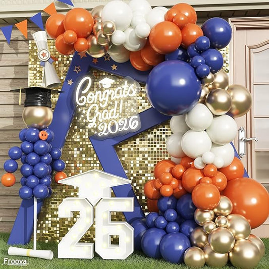 Fall Balloon Arch Kit, 129pcs Burnt Orange Retro Navy Blue White Sand Metallic Gold Fall Color Balloon Garland Arch for Birthday Harvest Autumn Thanksgiving Baby Shower Party Decorations