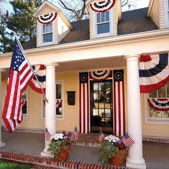 Bradford American Bunting USA Pleated Fan Flag 1.5x3 ft, Embroidered Small Bunting Flags with 3 Brass Grommets Outside Patriotic Half Fan for Decorations Memorial Day