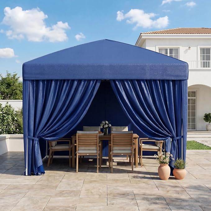 KIGOTY 10x10 FT Portable Pop Up Canopy Tent, Adjustable Height Instant Gazebo with Sidewalls, One-Push Setup Outdoor Canopy for Camping, Parties, Vendor Events (Blue, 3m × 3m)
