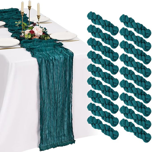 18 Pack Cheesecloth Table Runner 10FT Teal Table Runner Boho Gauze Cheese Cloth Table Runners Long Rustic Sheer Table Decorations for Wedding Party Baby Bridal Shower Birthday Holiday Home