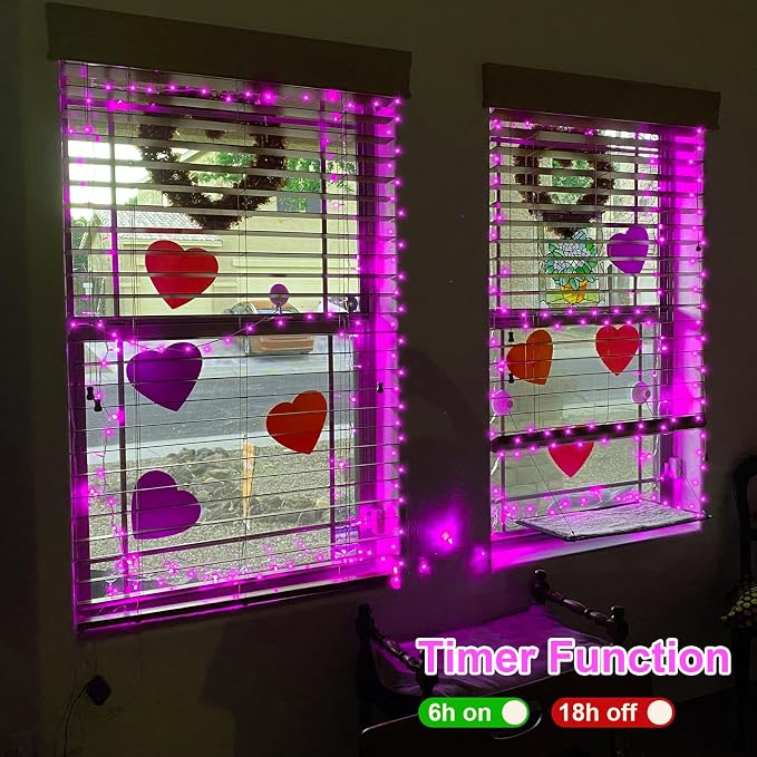 QITONG 2 Pack Battery Operated String Lights, Each 33ft 100 LED Pink Christmas Lights Outdoor Waterproof with Remote, 8 Modes Clear Wire Battery Valentine Day Twinkle Lights Indoor