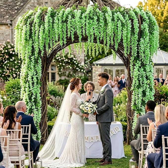 Artificial Wisteria Hanging Flowers Fake Wisteria Flower Garland Silk Vines Rattan Decor for Home Wedding Arch Wall Garden Greenery Bedroom Outdoor Office Party Decoration (24, Green)