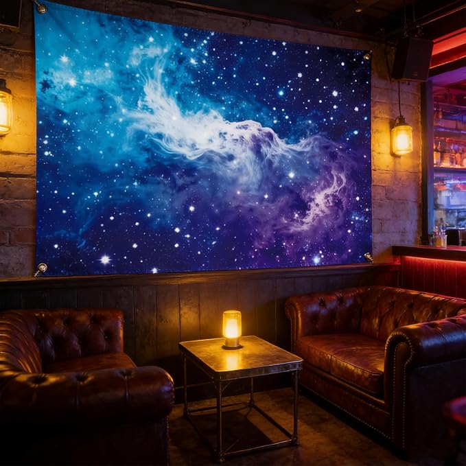 Galaxy Backdrop 8x6ft Starry Sky Universe Space Nebula Photo Background – Cosmic Galaxy Wall Hanging for Bedroom Decor & Party Decorations with Ribbon, Polyester Fabric