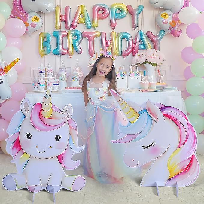 Large Unicorn Party Cutouts - 2Pcs Unicorn Party Decoration Set 30 inch Rainbow Unicorns Cardboard Stand Sign for Girls Birthday Baby Shower Photo Booth Prop
