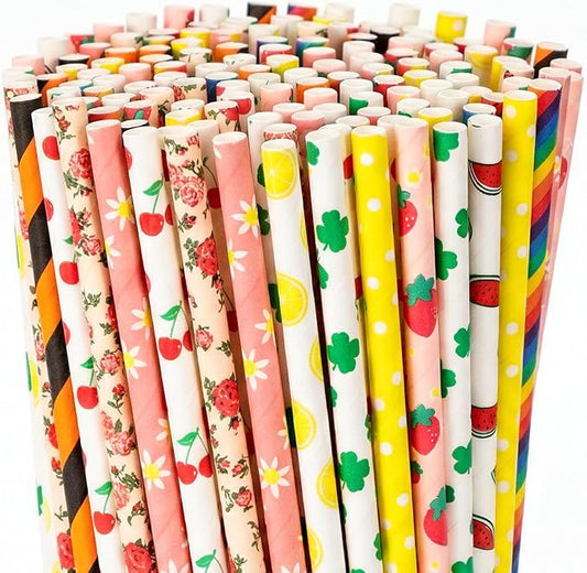 HAKACC Paper Straws for Drinking, 200PCS Party Straws for Birthday Wedding and Holiday DIY Decorations, 10 Styles