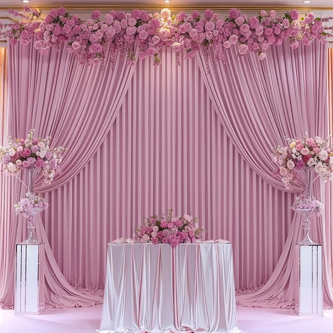 4 Panels Dusty Pink Backdrop Curtain for Parties Wedding Wrinkle Free Pink Photo Curtains Backdrop Drapes Fabric Decoration for Birthday Party Baby Shower 20ft(W) x 10ft(H)