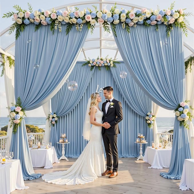 50ft×12ft Dusty Blue Backdrop Curtains for Wedding Parties, 10 Panels Wrinkle Free Polyester Photo Backdrop Drapes Back Drop Cloth for Birthday Photography Background