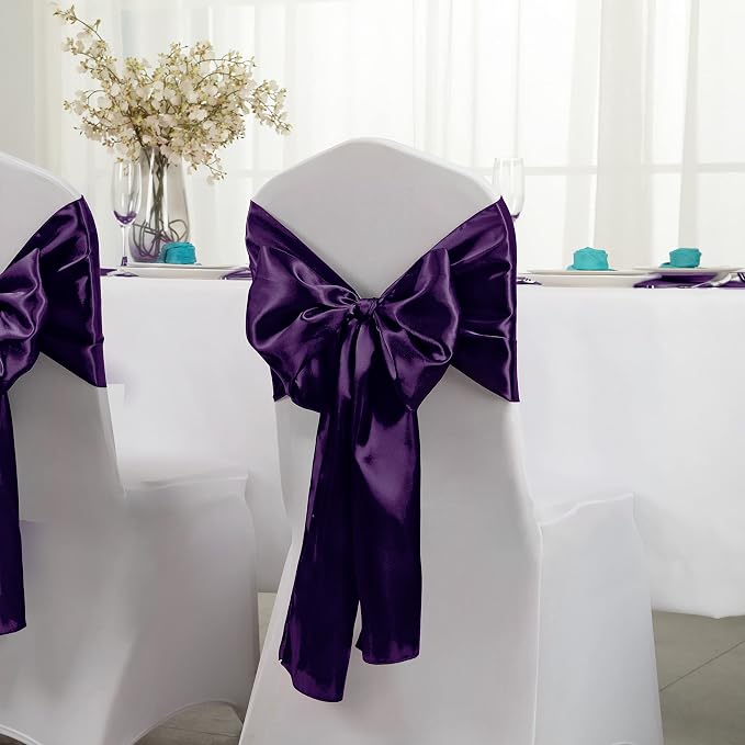 Horbaunal 24 Pack Purple Satin Table Runner 12 x 108 Inch, Smooth Table Runners for Wedding Banquets Birthday Party