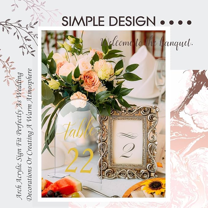 30 Sets Arch Acrylic Sign Gold Printed 1-30 Table Signs with Stands Calligraphy Clear Table Number Display Stand for Wedding Reception Event Party Restaurant Centerpieces Decor (5 x 7 Inch)