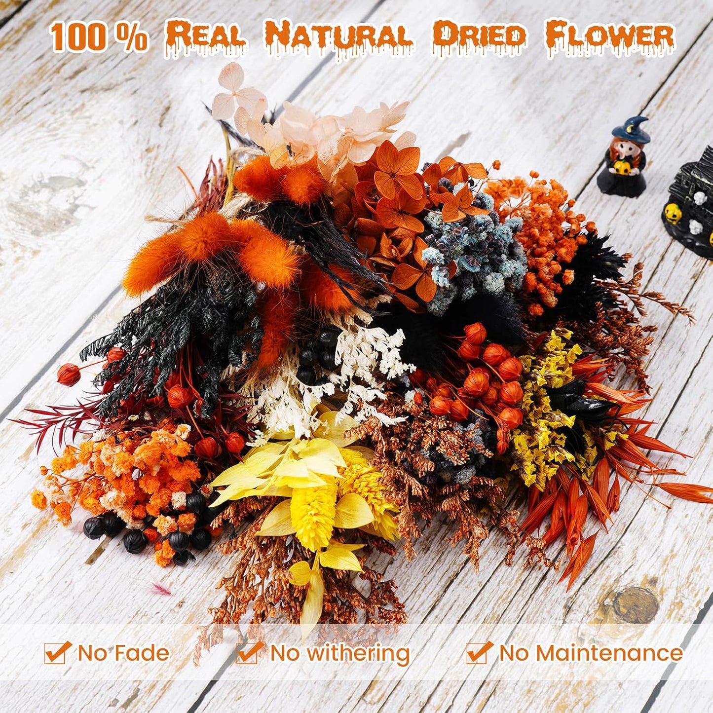 10/12/24/36 Pack Mini Dried Flowers for Vase Wedding Various Mini Bouquet Dried Small Wildflowers Natural Flowers Bulk for Crafts DIY Decor (12, Halloween Color2)